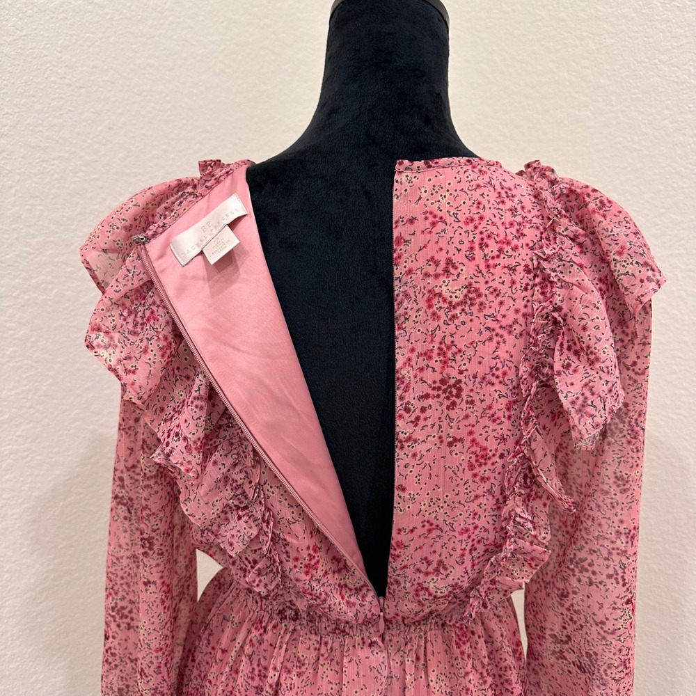 Rachel Parcell Pink Chiffon Ruffle Long Sleeve Sheer Dress Women's XS - Picture 7 of 9